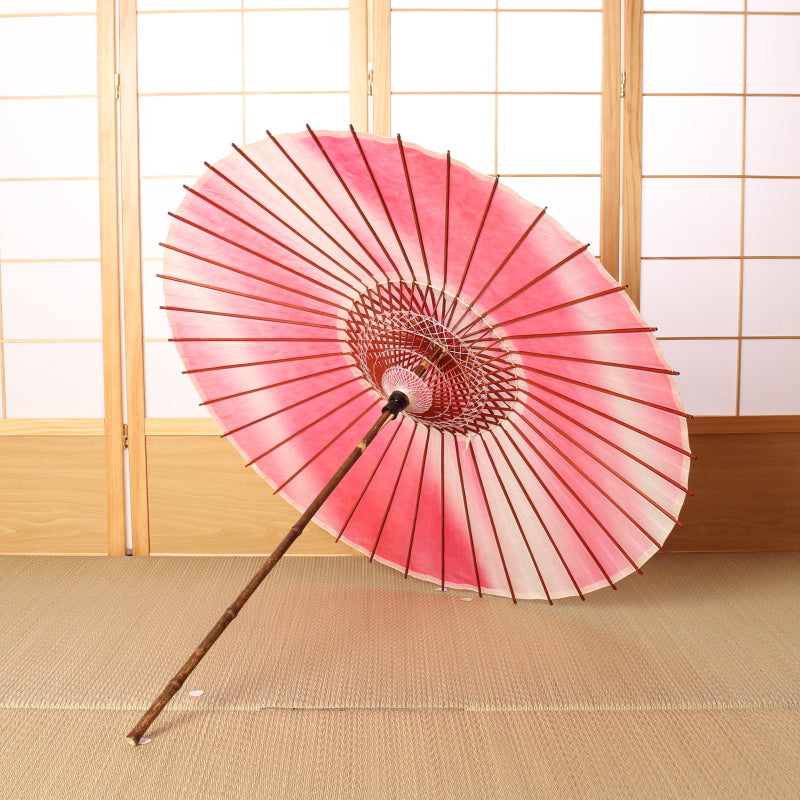 Black bamboo Japanese parasol "rainbow dyed" red