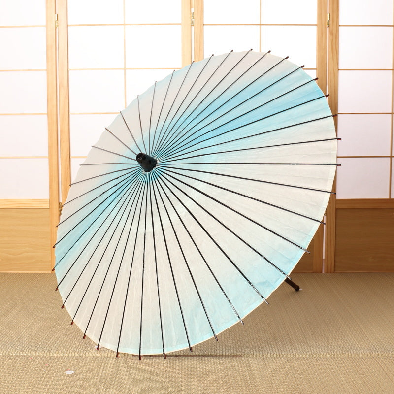 Black bamboo Japanese parasol "rainbow dyed" sky blue