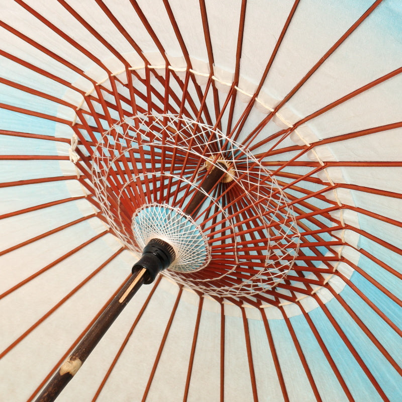 Black bamboo Japanese parasol "rainbow dyed" sky blue