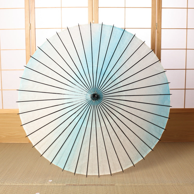 Black bamboo Japanese parasol "rainbow dyed" sky blue