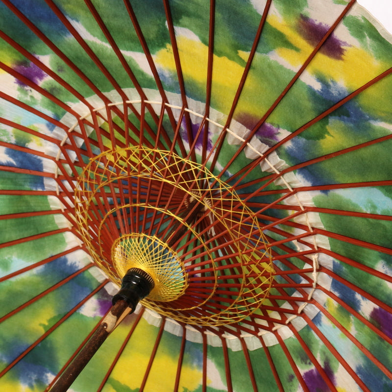 Black bamboo Japanese parasol with gradation dyeing "Butterfly Flower"