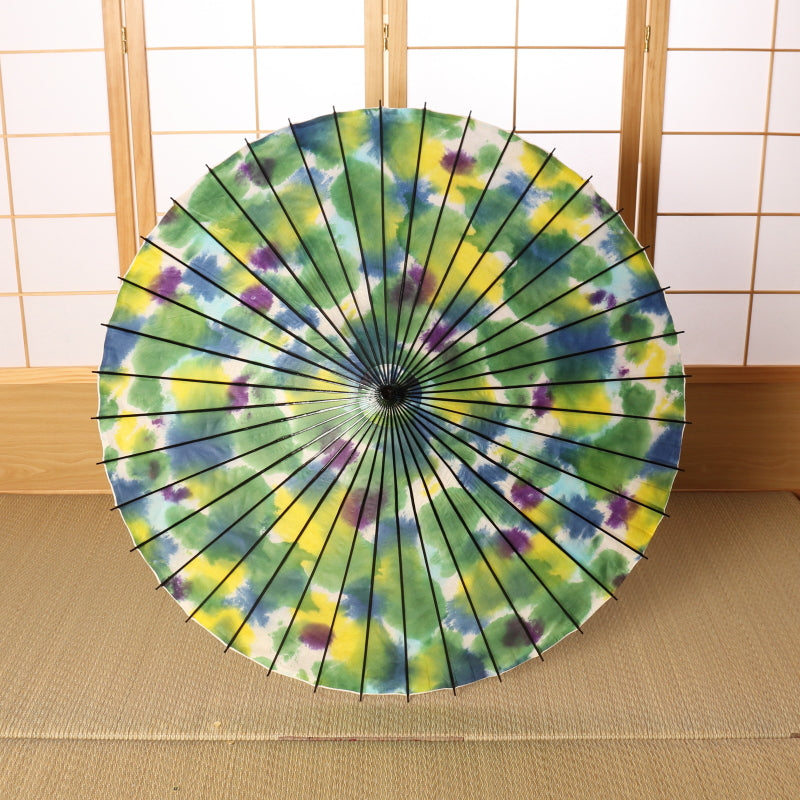 Black bamboo Japanese parasol with gradation dyeing "Butterfly Flower"
