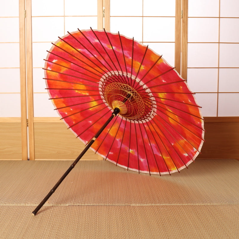 Black bamboo Japanese parasol, gradation dye "Pansy" vermilion yellow