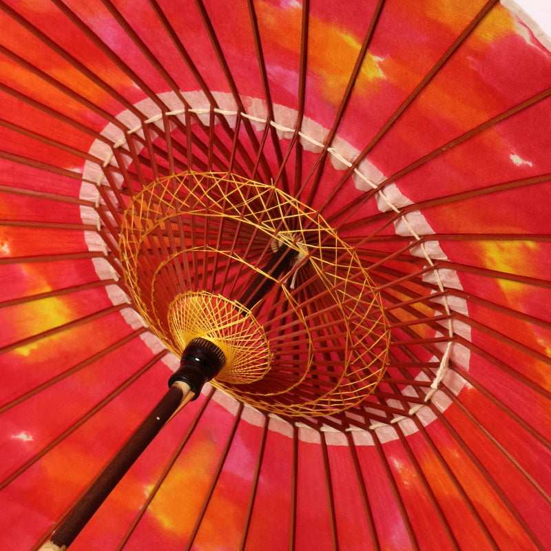 Black bamboo Japanese parasol, gradation dye "Pansy" vermilion yellow