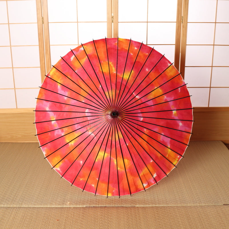 Black bamboo Japanese parasol, gradation dye "Pansy" vermilion yellow