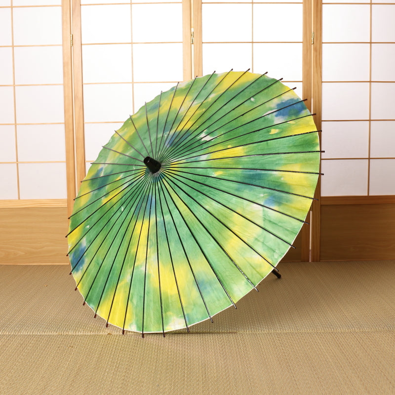 Black bamboo Japanese parasol, gradation dyeing "violet" green-yellow