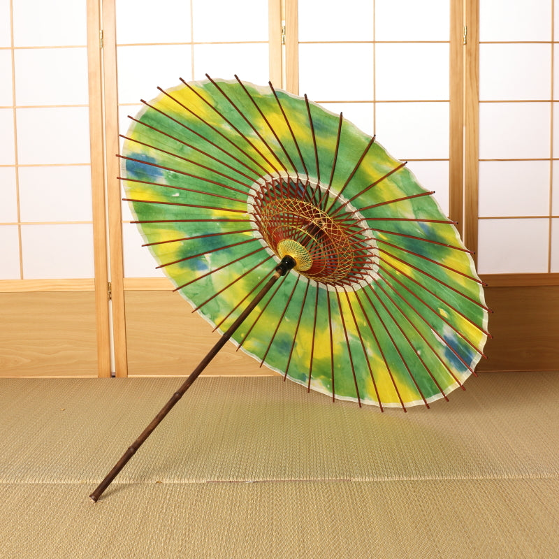 Black bamboo Japanese parasol, gradation dyeing "violet" green-yellow