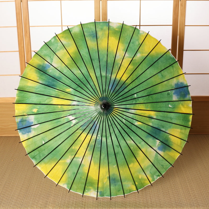 Black bamboo Japanese parasol, gradation dyeing "violet" green-yellow