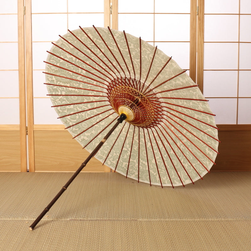 『黒竹日傘』ぼかし染め 菊唐草/緑