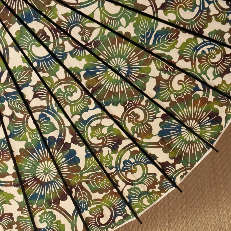 『黒竹日傘』ぼかし染め 菊唐草/緑