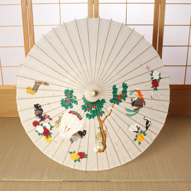 手描き京友禅 和日傘『伊藤若冲 鳥獣花木図』
