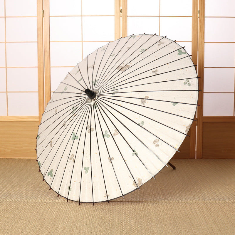 Paper Naturally Parasol “Black Bamboo”(White) / Clover Leaves