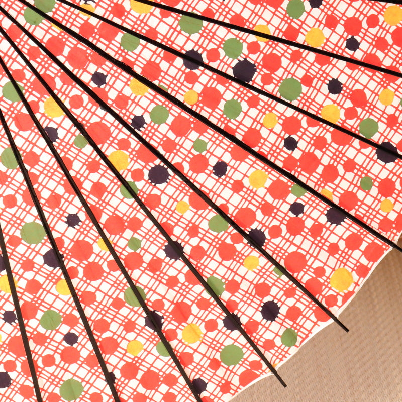 Black Bamboo Japanese Parasol "Edge" Polka Dot/Red