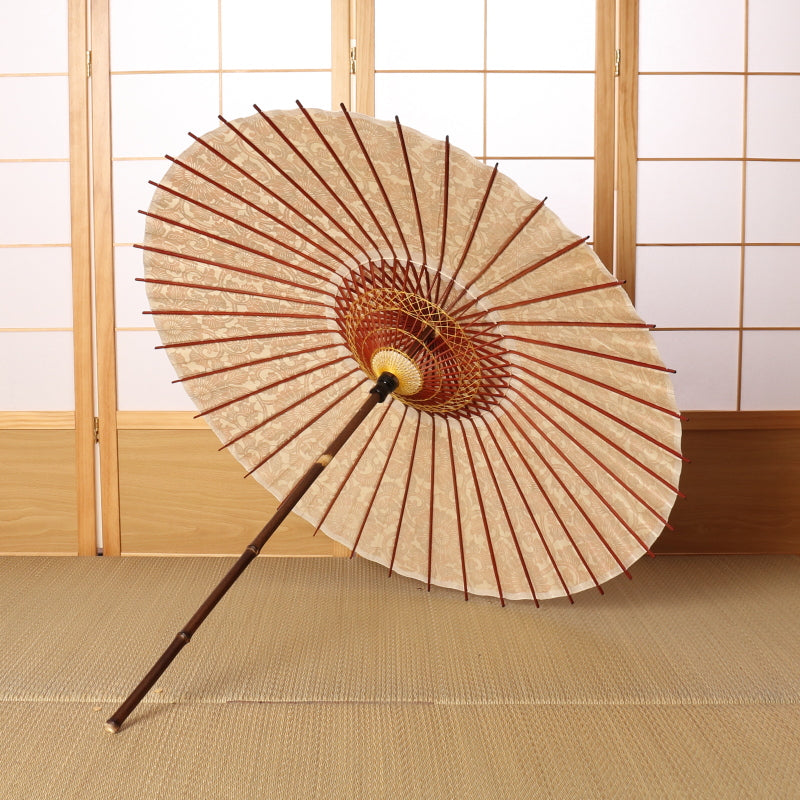 『黒竹日傘』ぼかし染め 菊唐草/朱