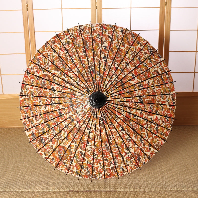 Paper Naturally Parasol “Black Bamboo” / Kiku Karakusa(Red/Pattern)