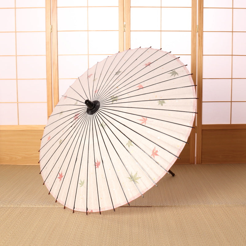 Paper Naturally Parasol “Black Bamboo”(White)/Autumn leaves