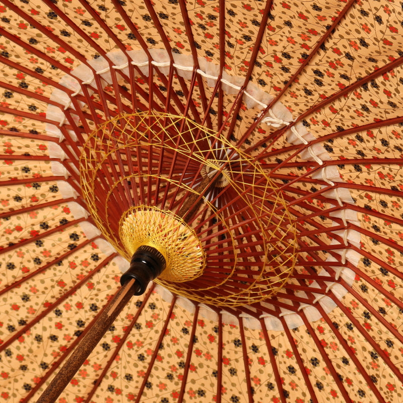 Japanese parasol, gold-painted Kyoto Yuzen "Flower Blooms" Small plum blossoms on a branch