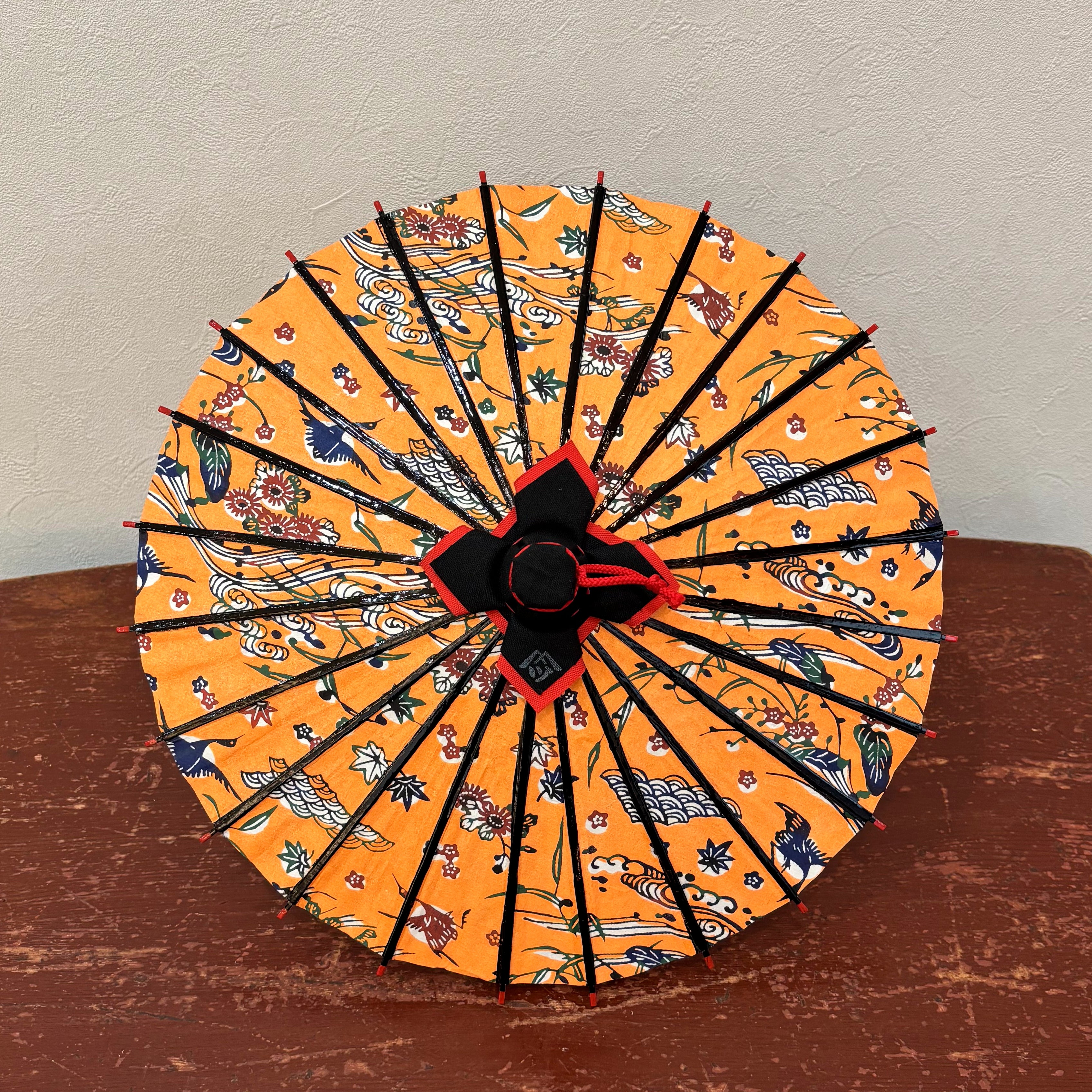 Flowers, Birds, Wind and Moon, Red/ Mini Wagasa