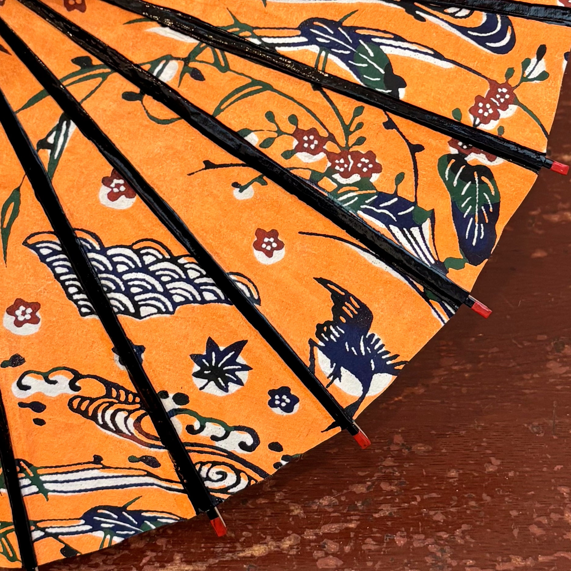 Flowers, Birds, Wind and Moon, Red/ Mini Wagasa