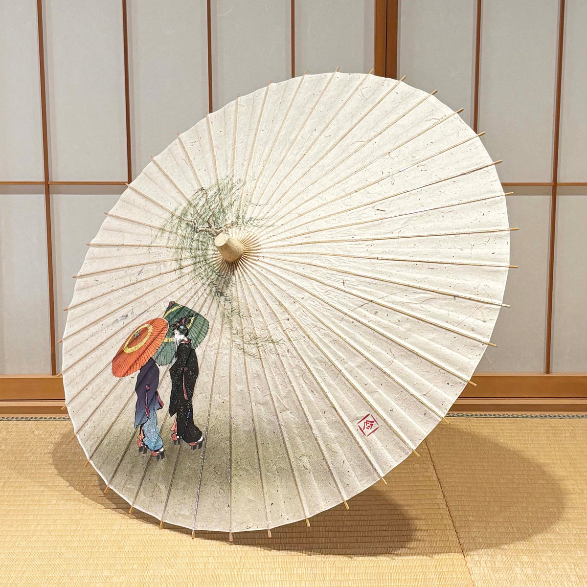 日本画家 手描き 和日傘『雨の中の二人の女』