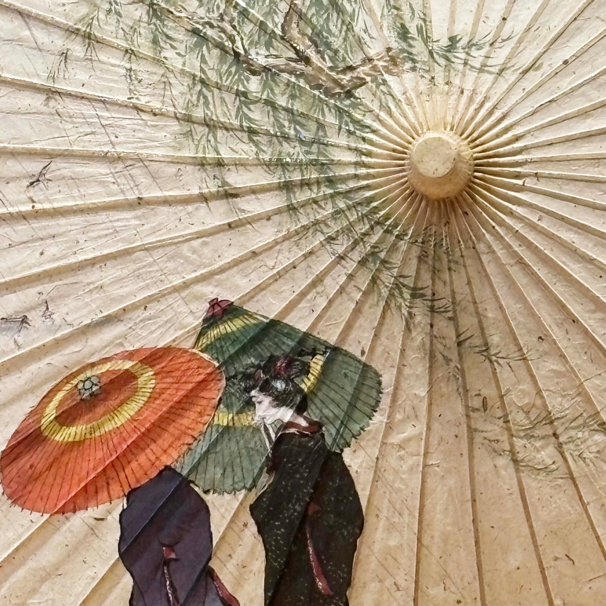日本画家 手描き 和日傘『雨の中の二人の女』