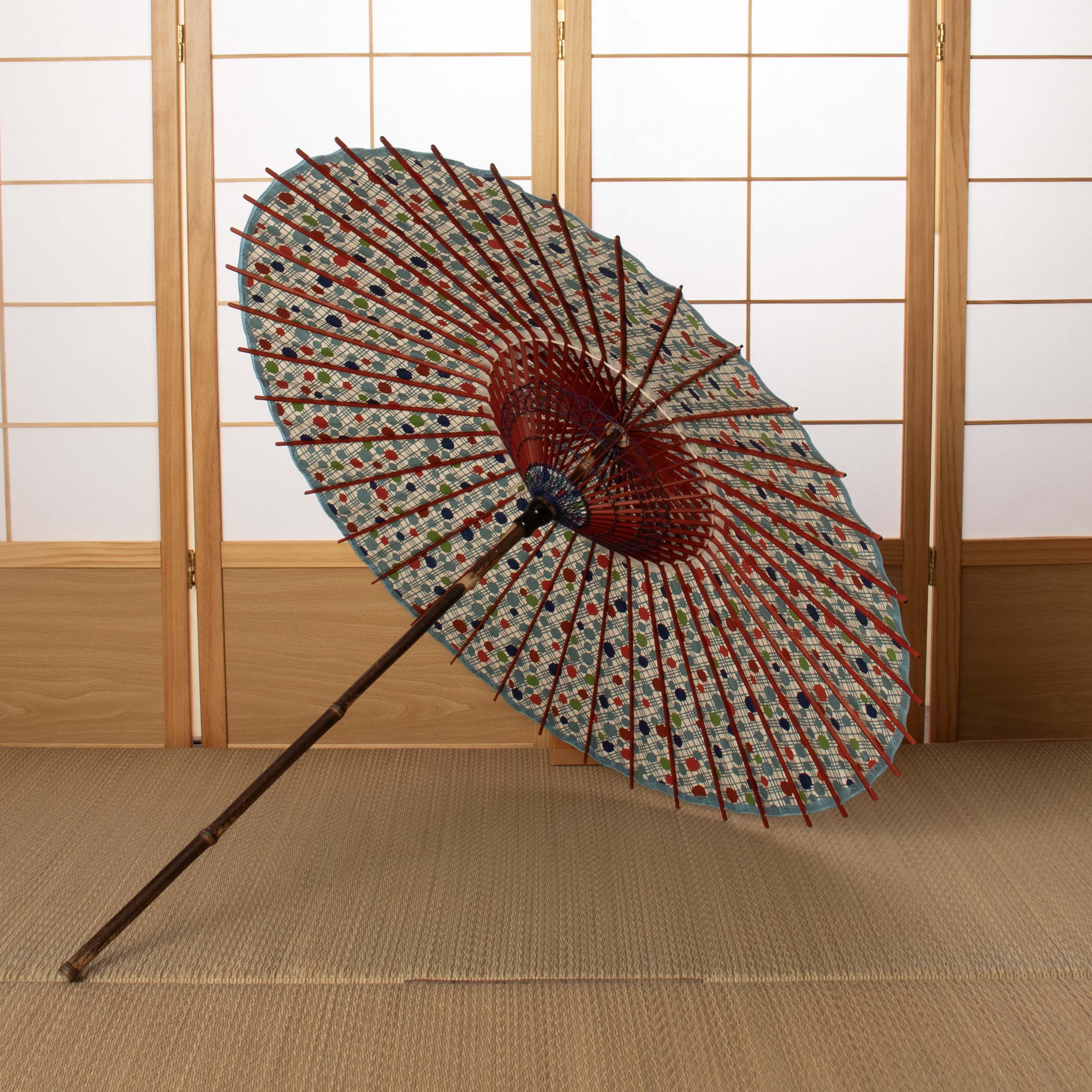 和日傘 『花ひらく』 水玉格子 蒼