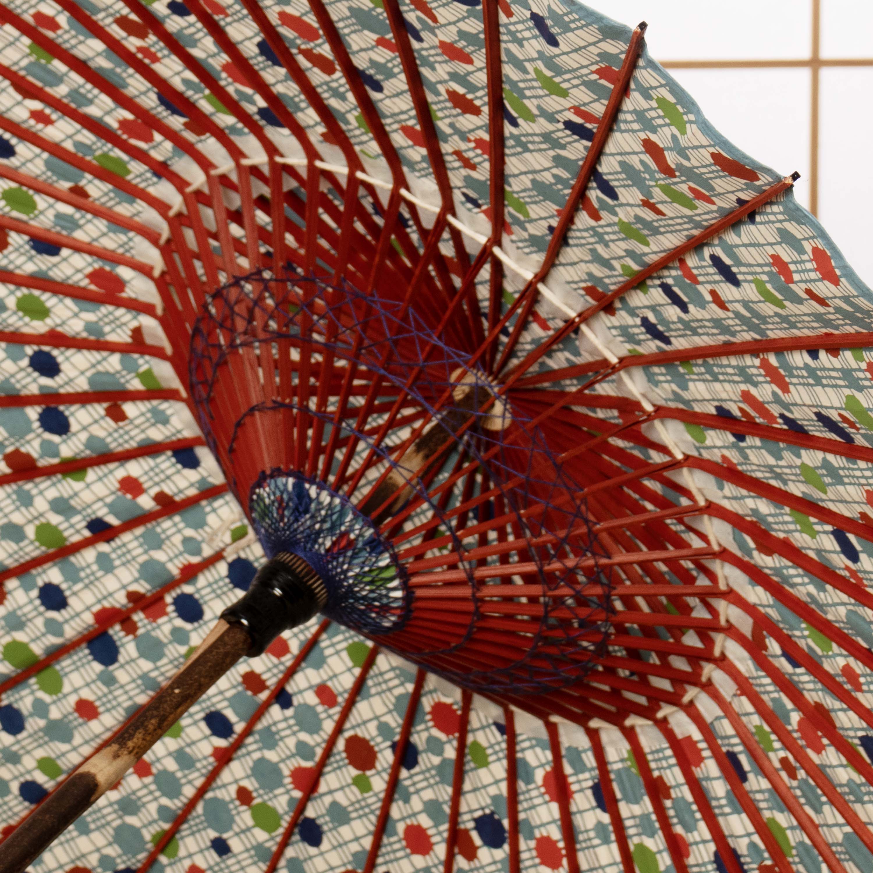 和日傘 『花ひらく』 水玉格子 蒼
