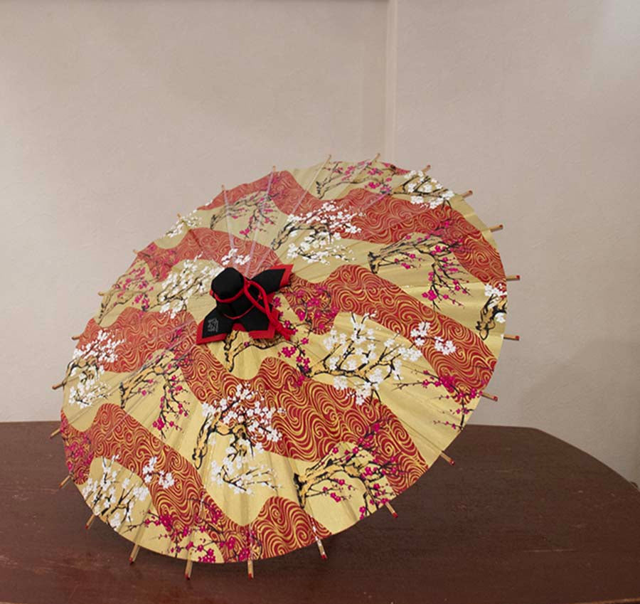 姫和傘 大寸『紅梅白梅 観世流水 赤』