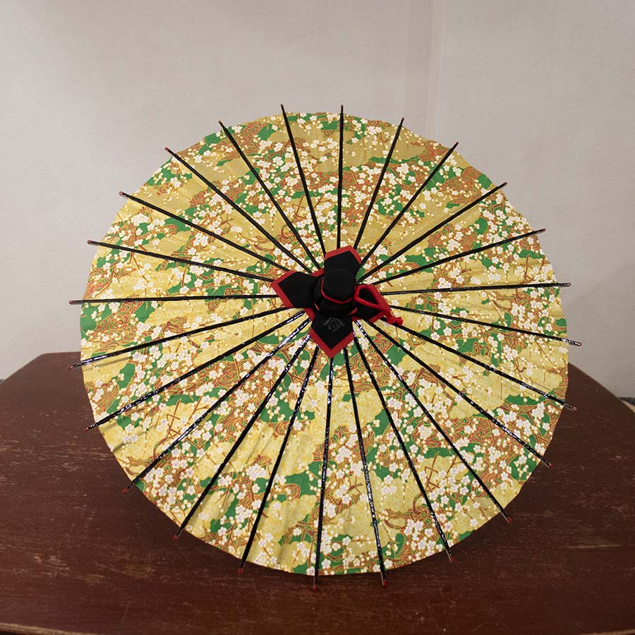 姫和傘 大寸『雲どり流水に白梅 緑』