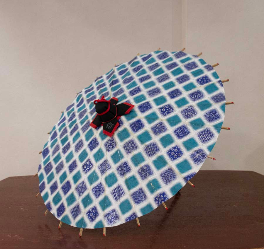 姫和傘 大寸『市松花文様 青』