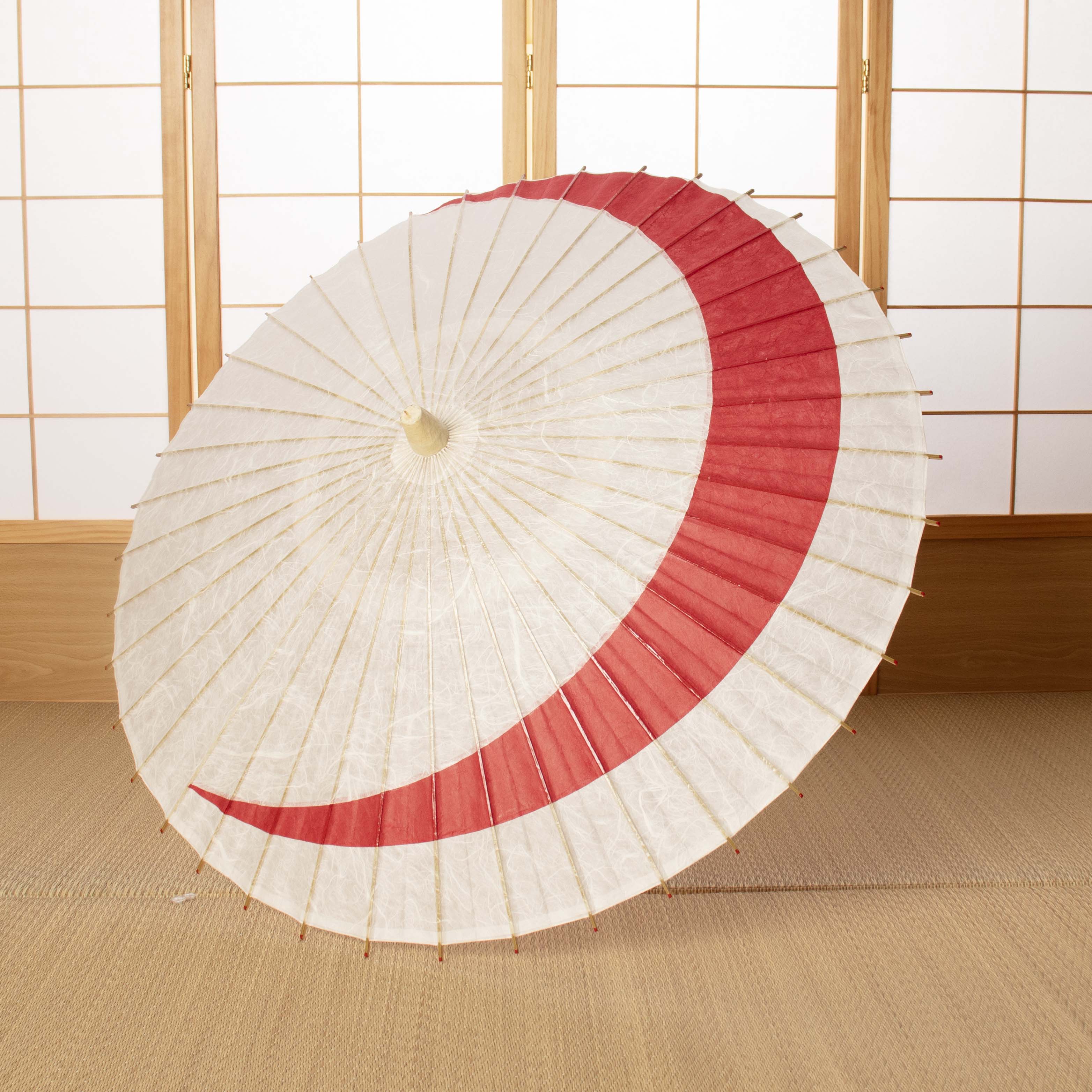 新品 日本製 赤と白のコントラストが美しい 上品和柄 高級長傘 UV加工 日傘 京都黒谷特選日傘『巴』一閃 - 日本最古の京都和傘屋 辻倉