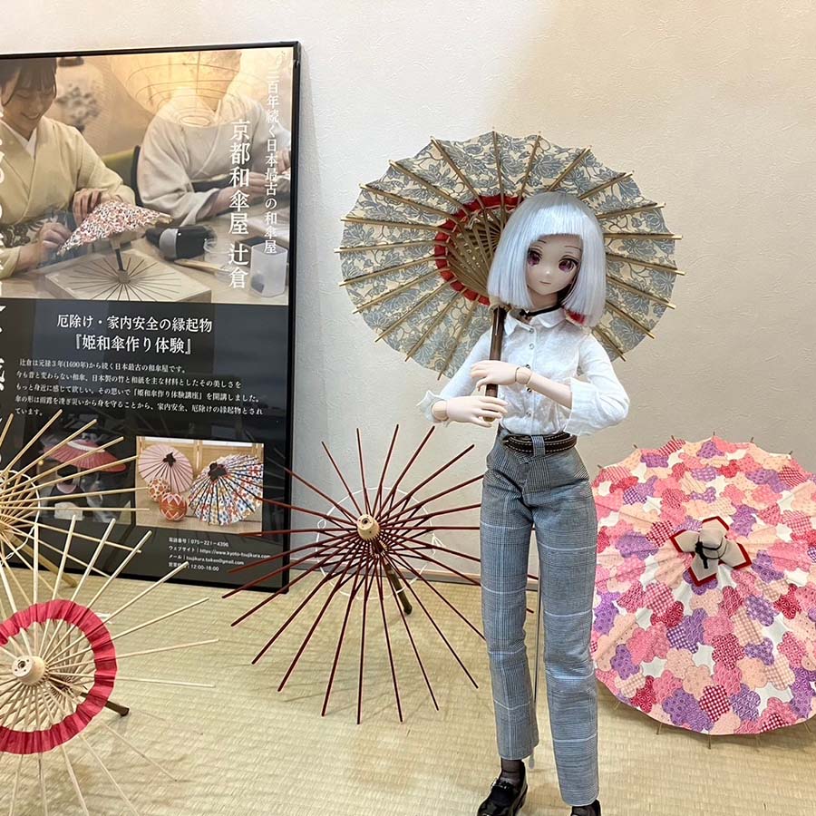 姫和傘 雪輪に四季の花