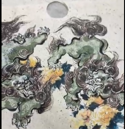手描き友禅で仕立てる「獅子」の日傘