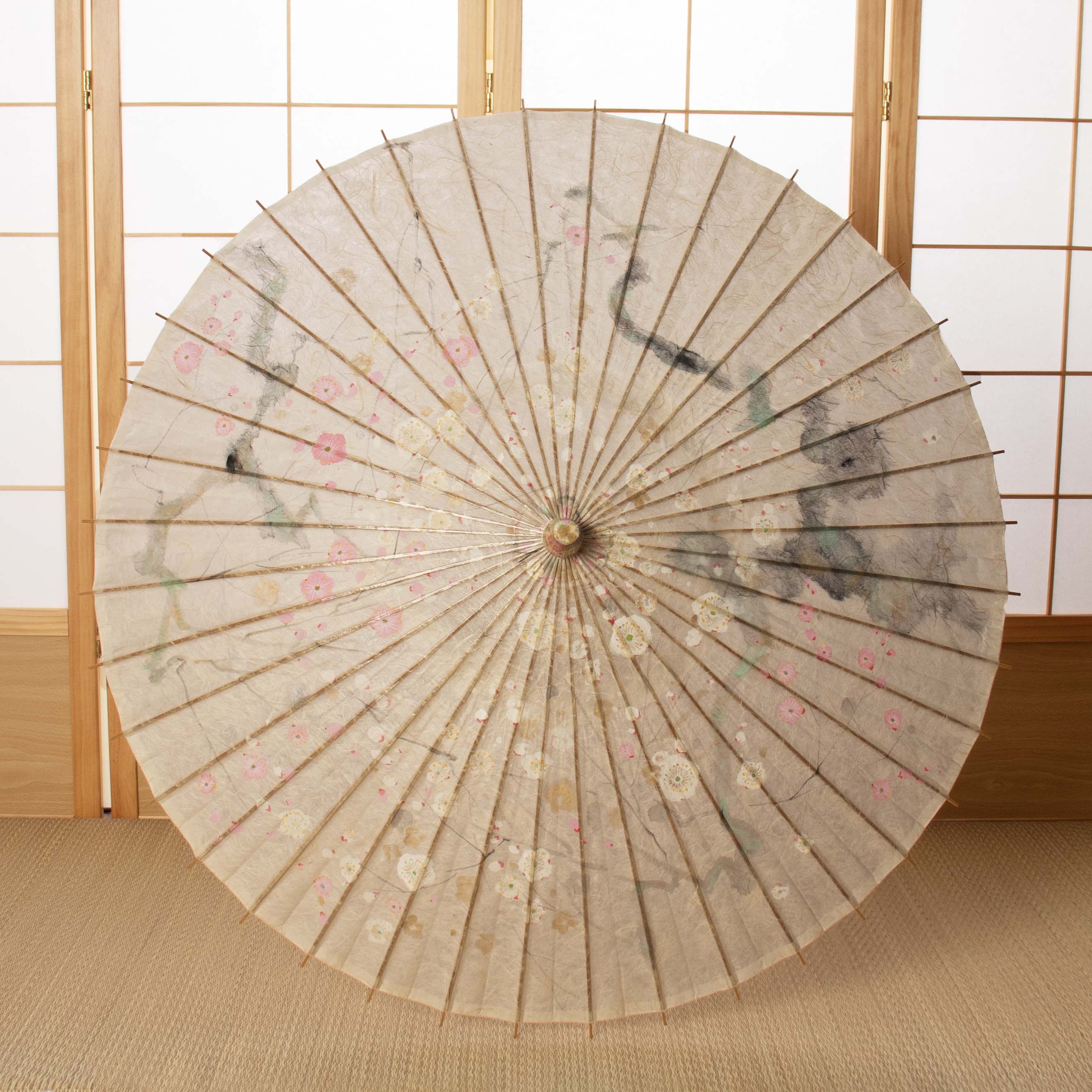 Hand-painted Japanese Parasol “Kobai Hakubai” (Red and White Plum Blossoms)