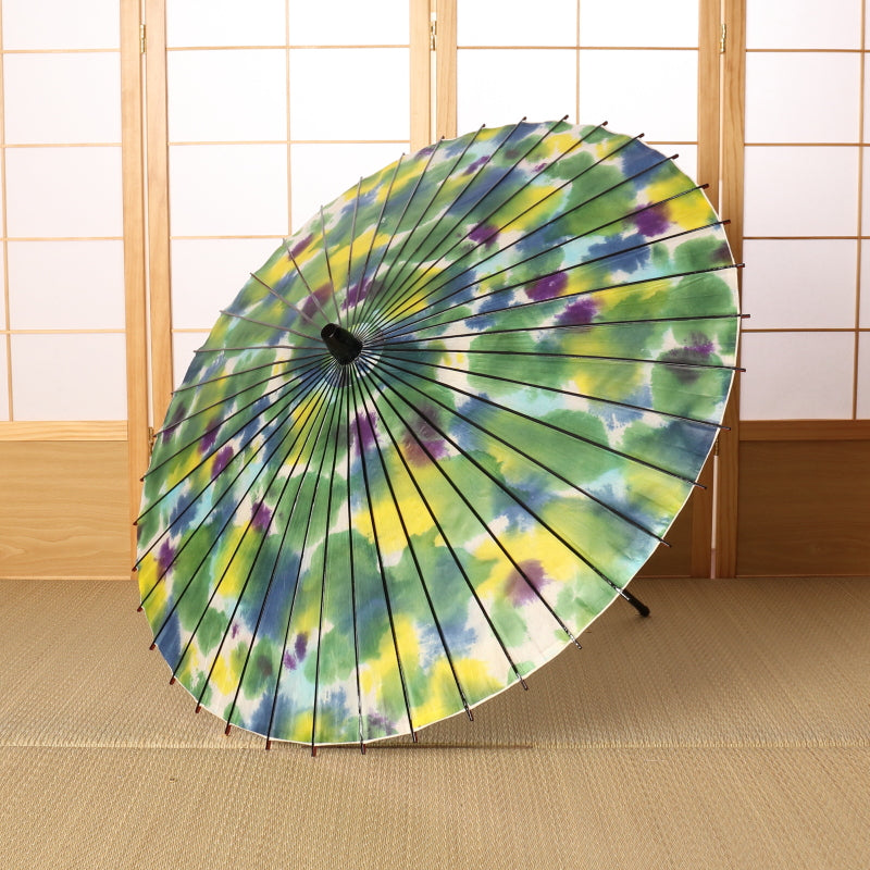 Black bamboo Japanese parasol with gradation dyeing "Butterfly Flower"