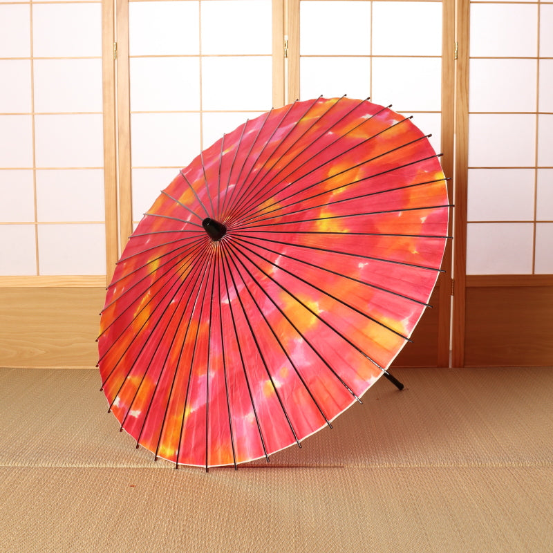 Black bamboo Japanese parasol, gradation dye "Pansy" vermilion yellow