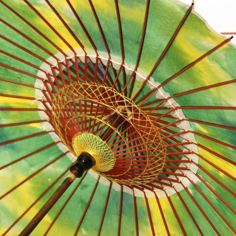 Black bamboo Japanese parasol, gradation dyeing "violet" green-yellow