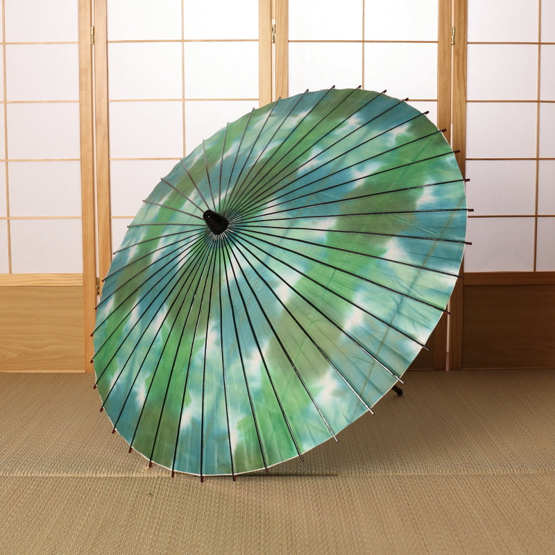 Black bamboo Japanese parasol "Edge" tie-dyed green
