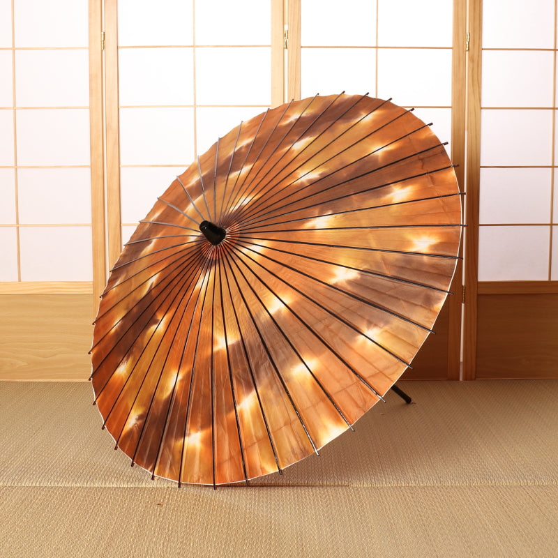 Black bamboo Japanese parasol "Edge" tie-dyed persimmon color