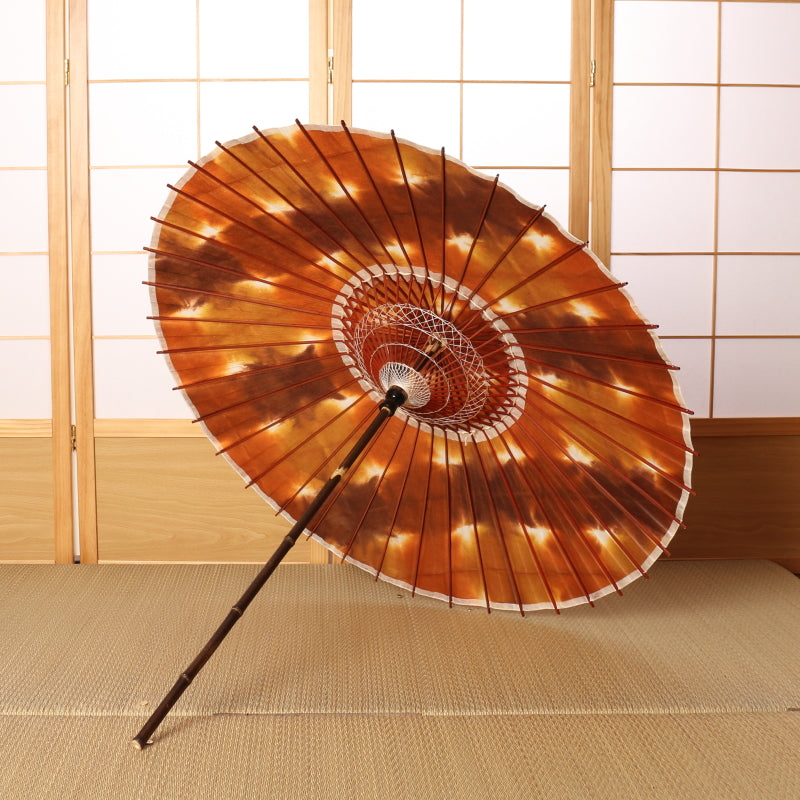 Black bamboo Japanese parasol "Edge" tie-dyed persimmon color