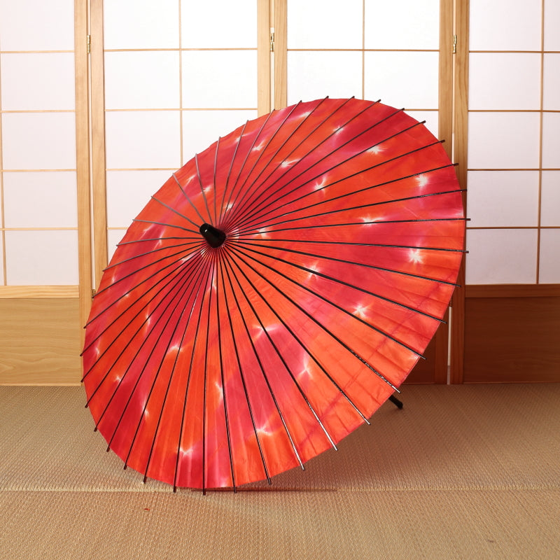 Black bamboo Japanese parasol "Edge" tie-dyed scarlet