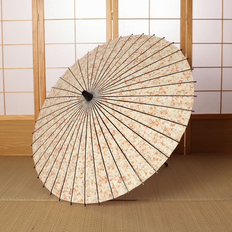 Black bamboo Japanese parasol, Kyoto Yuzen "Snow willow on the river surface"