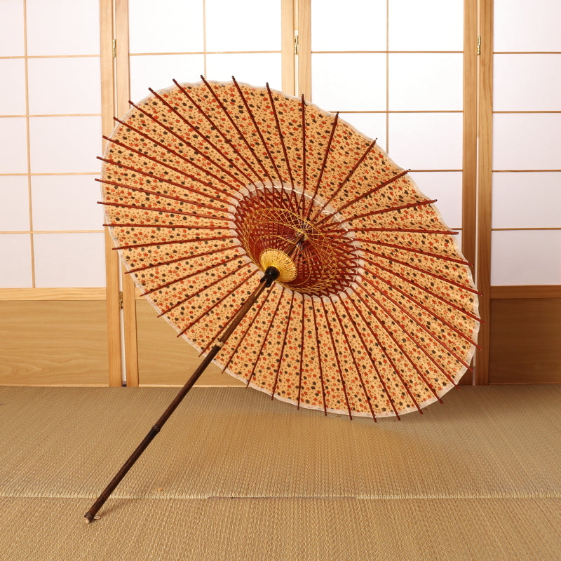 Japanese parasol, gold-painted Kyoto Yuzen "Flower Blooms" Small plum blossoms on a branch