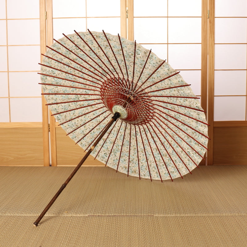 Black bamboo Japanese parasol "Flowering" Yukiyanagi / light blue