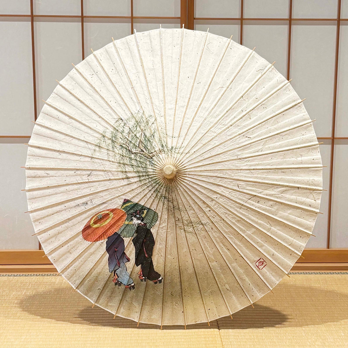 日本画家 手描き 和日傘『雨の中の二人の女』