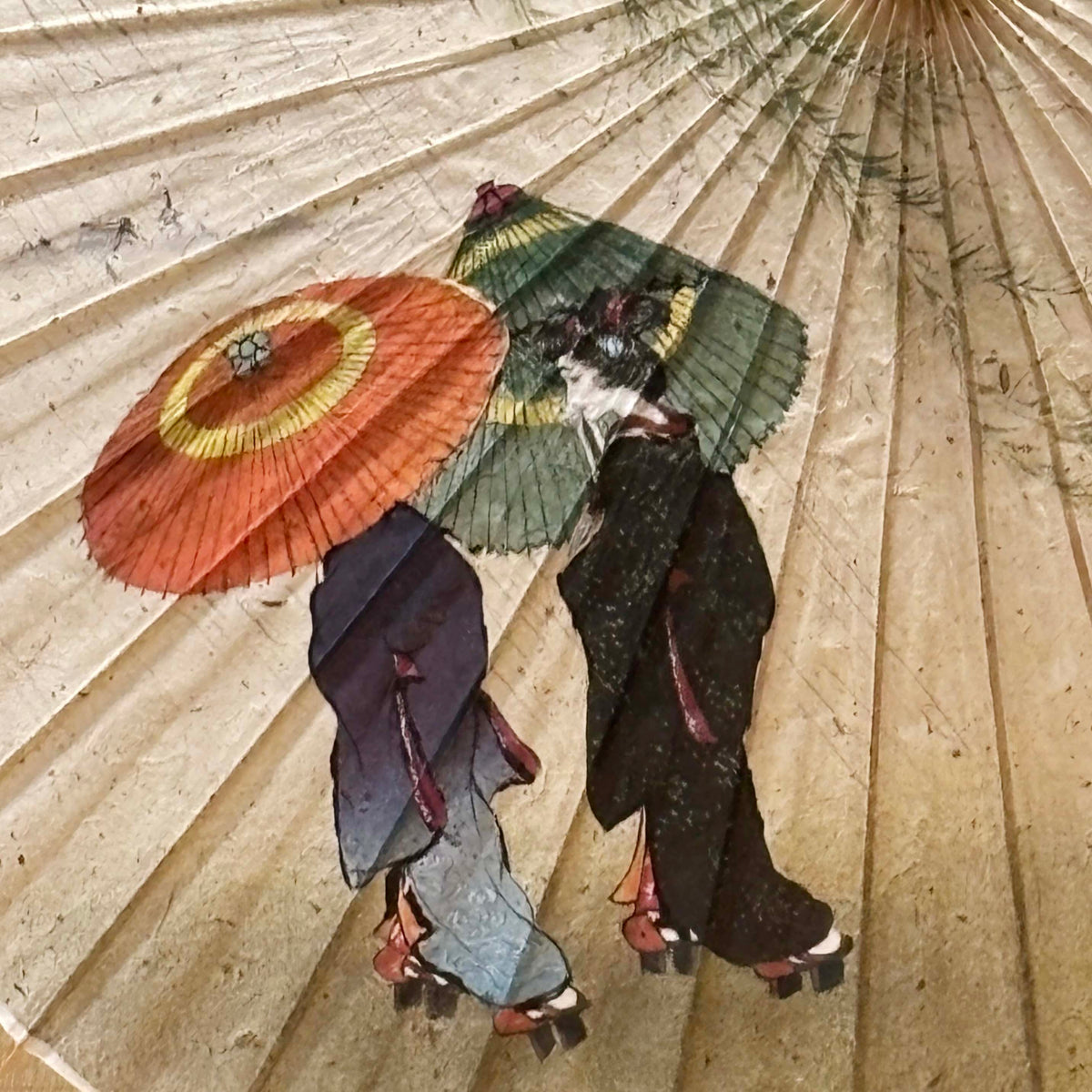 日本画家 手描き 和日傘『雨の中の二人の女』