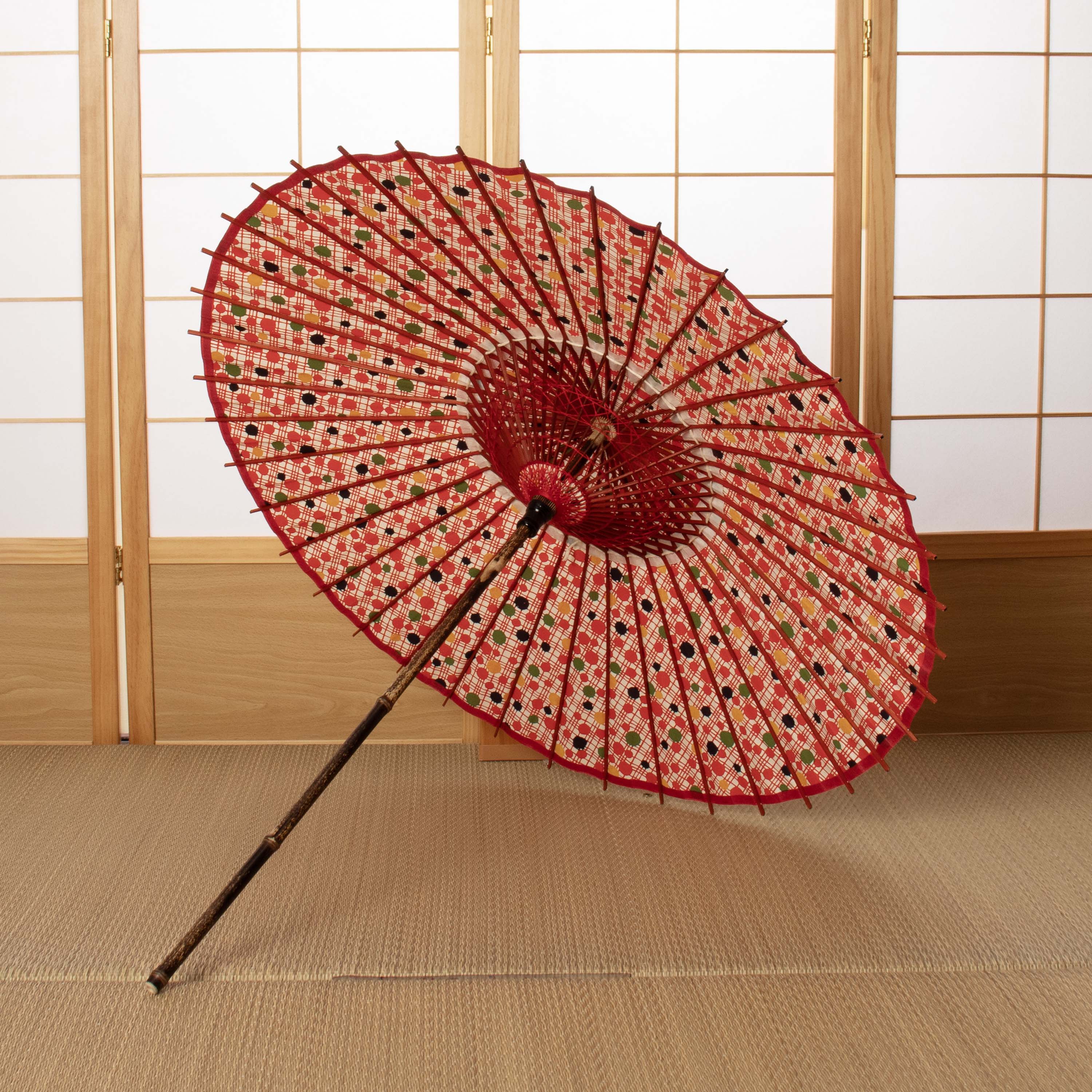 和日傘 『花ひらく』 水玉格子 赤 - 日本最古の京都和傘屋 辻倉