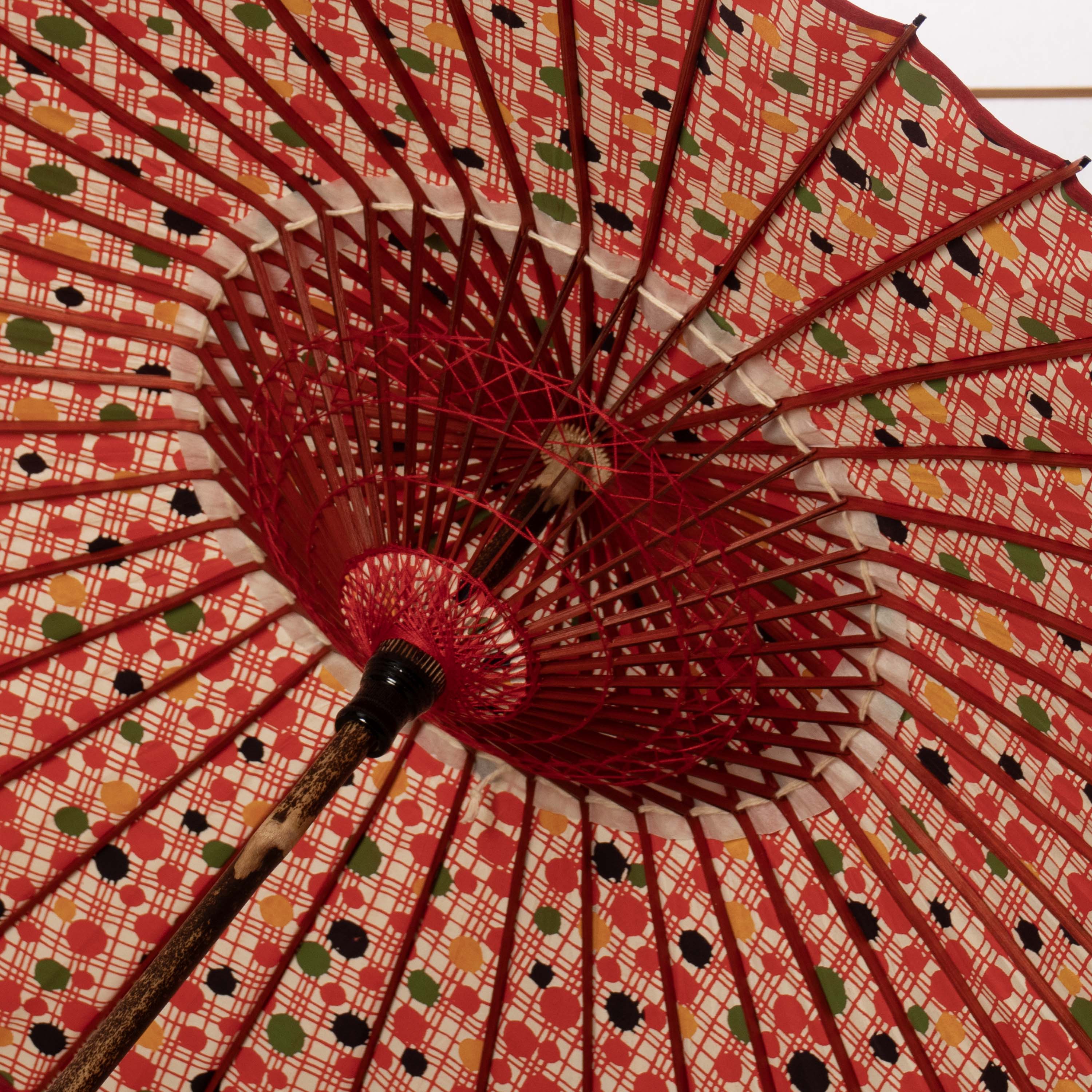 和日傘 『花ひらく』 水玉格子 赤 - 日本最古の京都和傘屋 辻倉