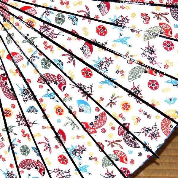 型染和紙の和日傘　扇と松竹梅　和の文様が可愛らしい