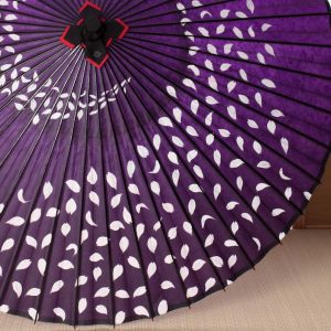 桜吹雪もようの紫色の蛇の目傘